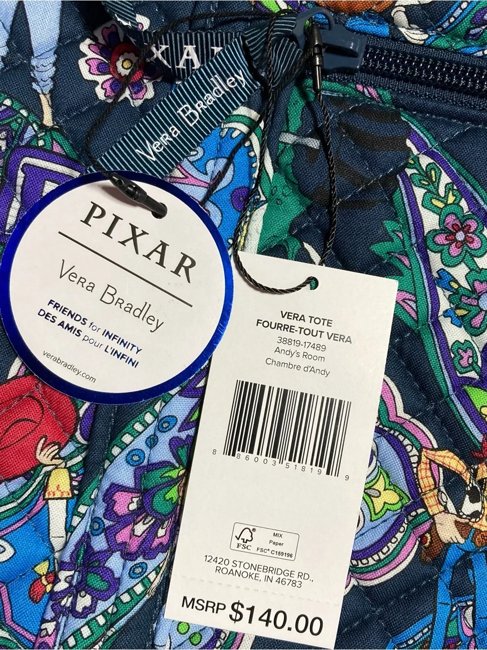 Vera Bradley Limited Edition Disney Pixar Toy Story Quilted Tote Bag Andy's Room